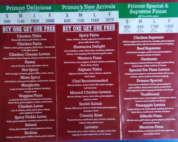 Primoo Pizzeria ( Mall of.. in Lahore, Punjab 54000 - Free Business Listing